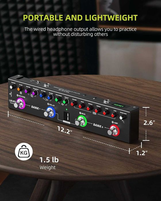 LEKATO китарен ефект / педал с 36 пресета, редактируеми 4 модула...