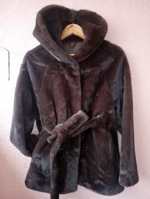 Уникално зимно яке палто с еко косъм,ново цвят мока мус внос Италия
