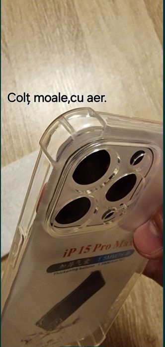 Husă iphone 14/15 pro Max Nouă, Air corner  cu Sclipici verde.