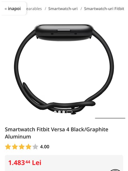 Smartwatch Fitbit Versa 4 Black/Graphite Aluminum, sigilat