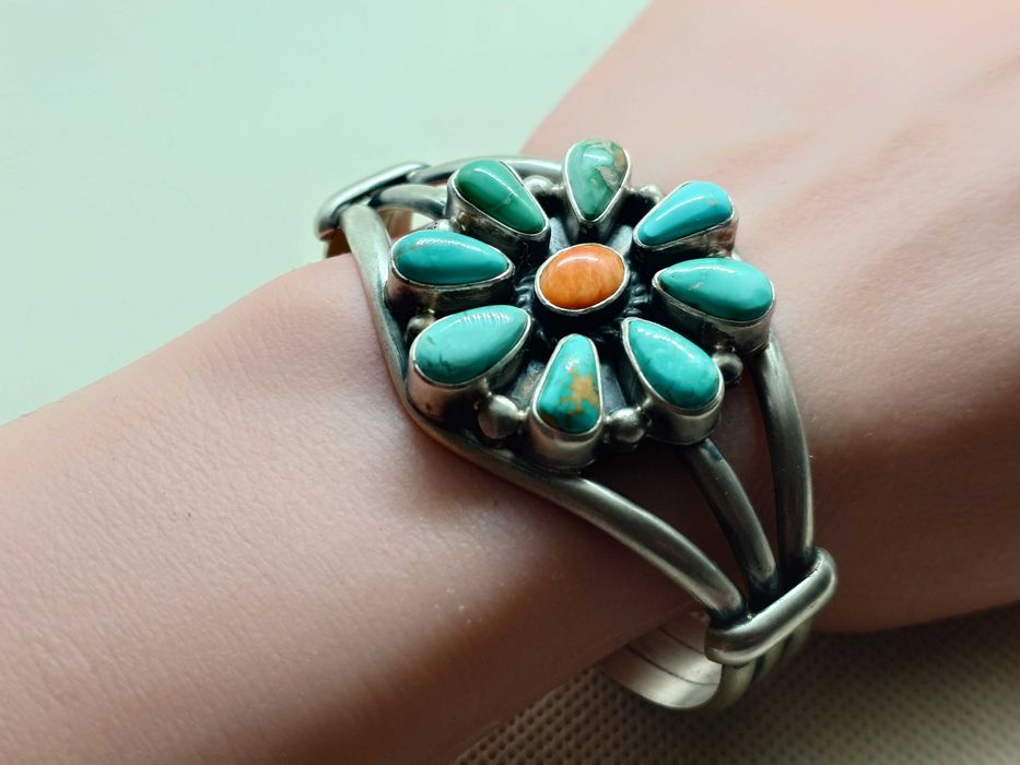 Brățară argint turcoaz Navajo „HS Sterling” – SUA 1980