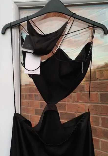 Zara rochie lunga 100% matase naturala neagra decupata spate gol lant