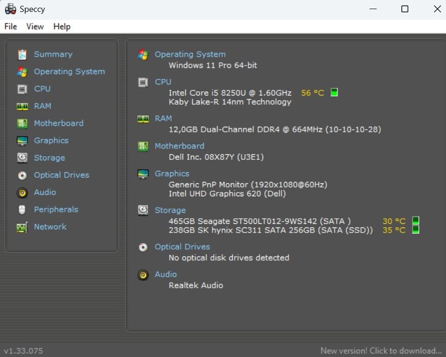 Laptop Dell 5471 i5 8250u 1,6Ghz/3,4Ghz, 12GB, 256GB + 500GB, HD 620, Windows 11 Office 2024