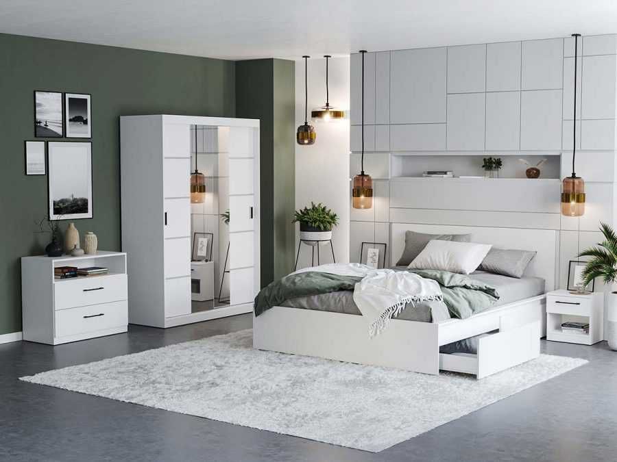 Set Dormitor Nordis Alb C04 cu oglinda - Transport Gratuit