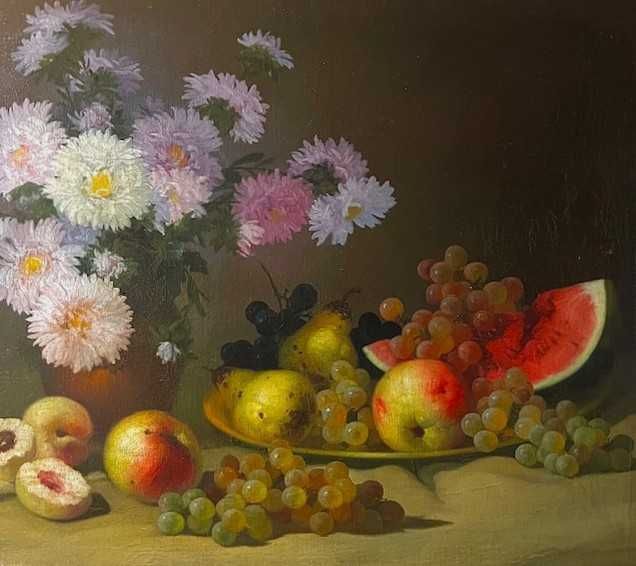 "Natura moarta cu flori si fructe" - ulei/panza, AUTENTIC, semnat Sandor NANDORY, cotat Artmark, dimensiuni 100x80cm(80x60 cm