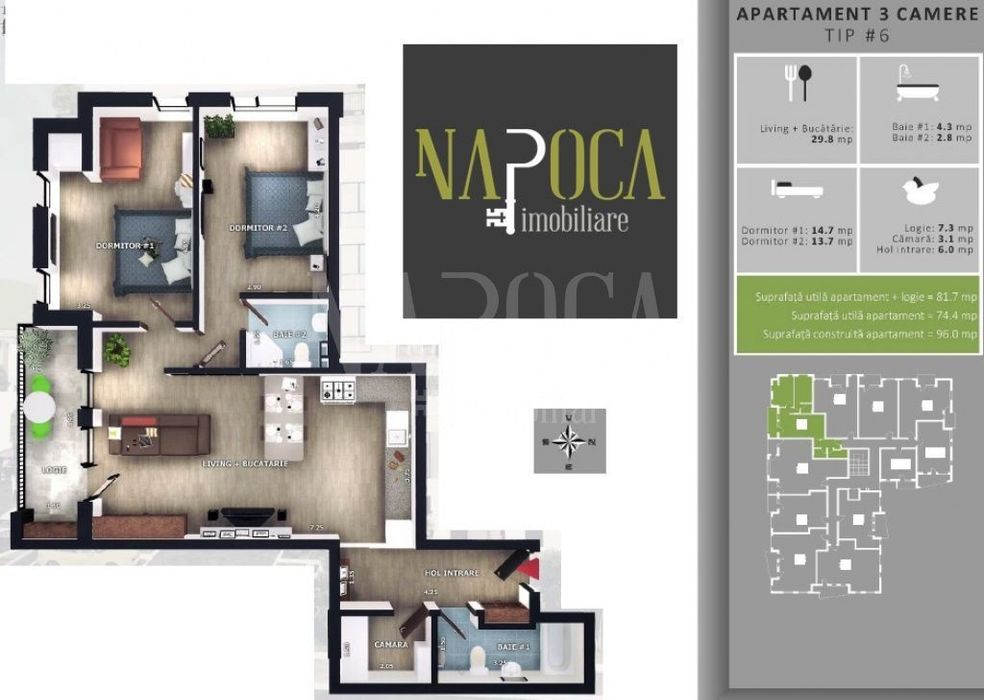 Apartament 3 camere de vanzare in Floresti — fotografia 1
