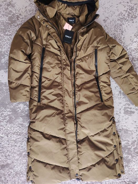 Geacă lungă Only tip palton, nouă, cu etichetă, XS -S, verde măsliniu