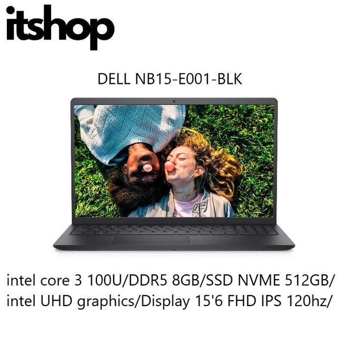 Dell NB15-E001-BLK intel core 3-100U/8/512/Display 15'6 FHD IPS 120hz