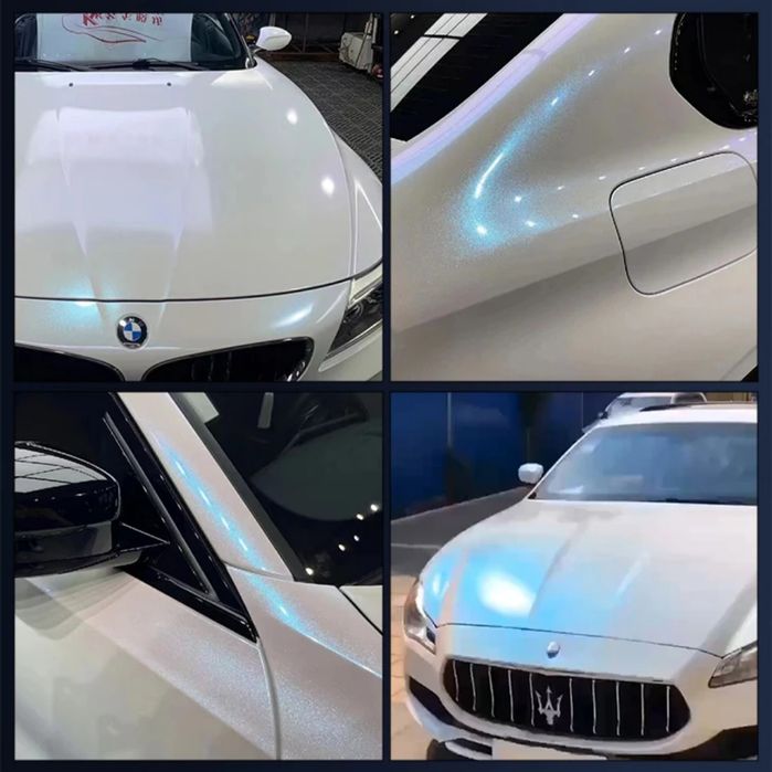 Виниловая пленка автомобильная Белый Хамелеон с синим переливом