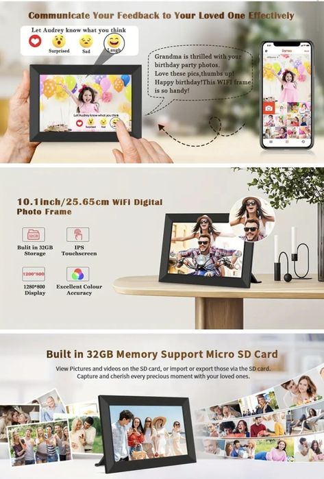 Frameo 10.1" Smart Цифрова рамка за снимки дигитална фоторамка HD 32GB