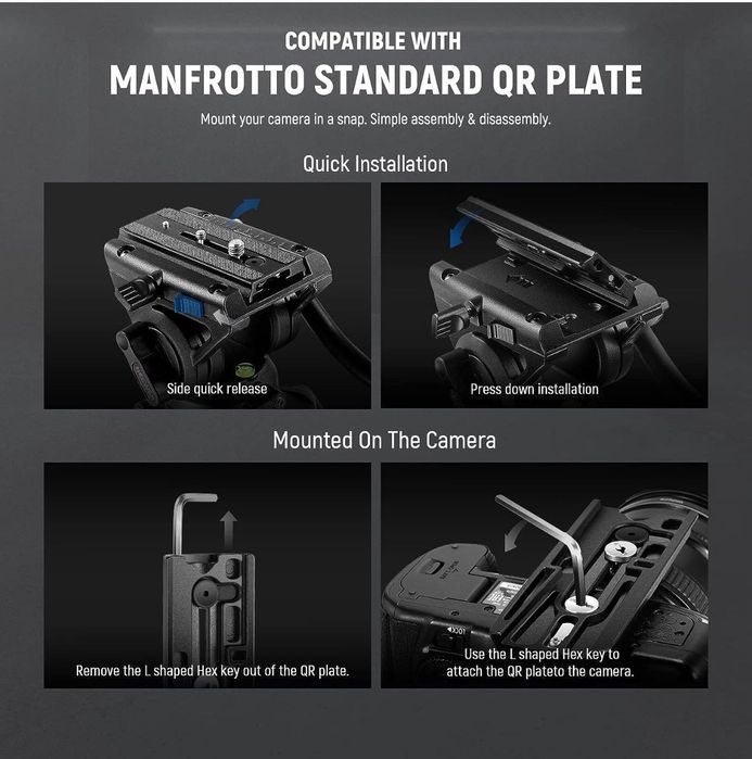 Проф. Монопод. 6КГ. Флуидна глава. Фото. Видео. Камера. Neewer