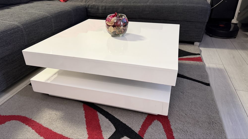 Маса бял лак MDF въртяща/2 нива