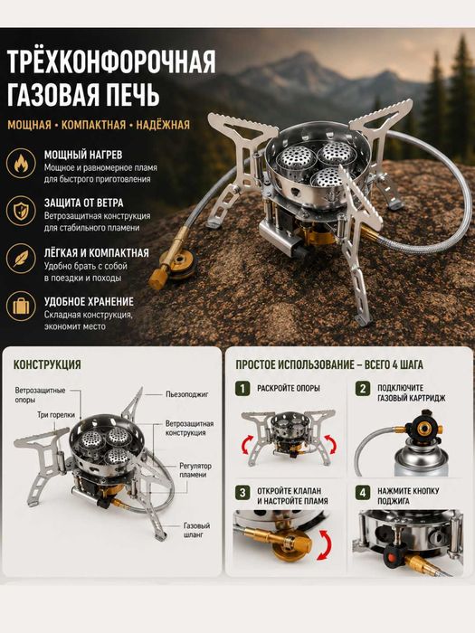 Складная туристическая газовая плита