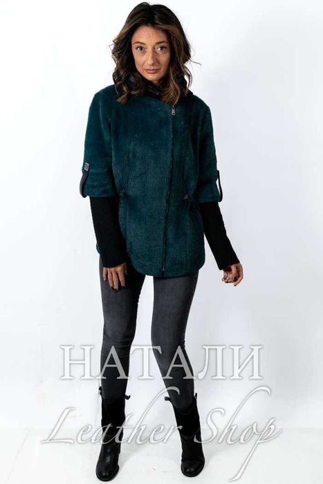 Дамско ексклузивно палто от алпака с косъм Диана Petrol