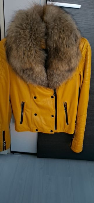 Geaca piele naturala cu guler de vulpe
