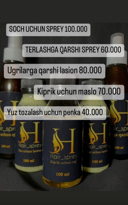 Soch uchun sprey, terlashga qarshi spery, VA yuz uxodlari