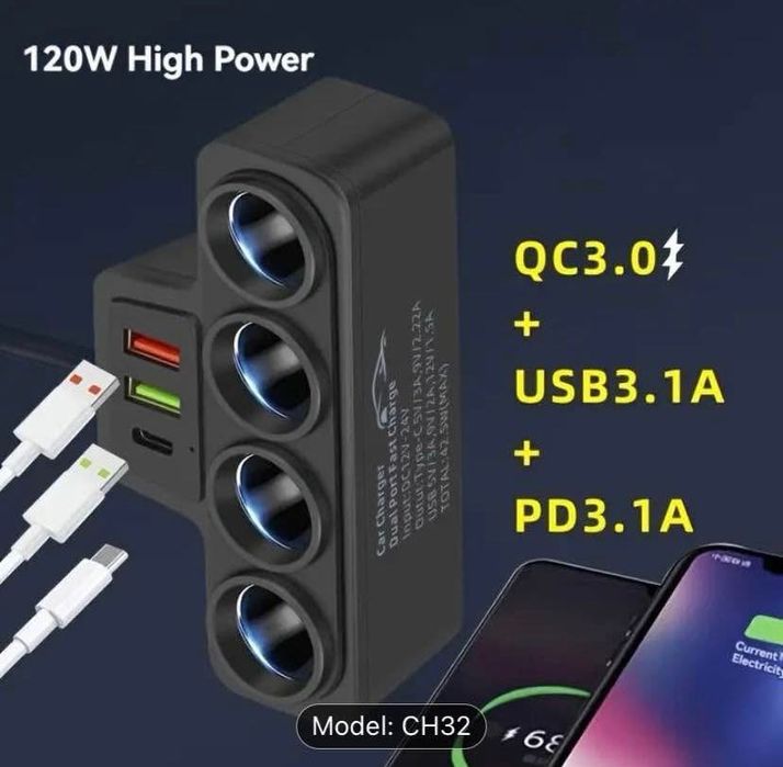 Adaptor universal 4 in 1 pentru incarcare auto