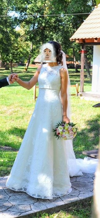 Rochie de mireasă LA SPOSA (Pronovias), A-line, dantelă și trenă