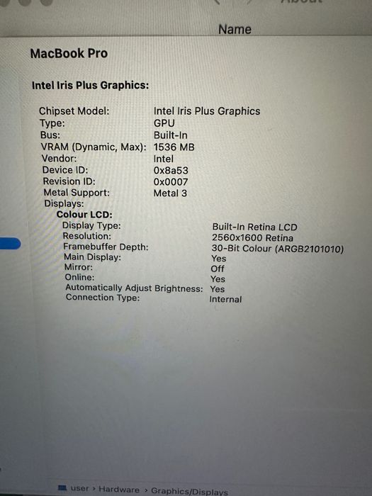 MacBook Pro A2251 I7 32GB 512GB