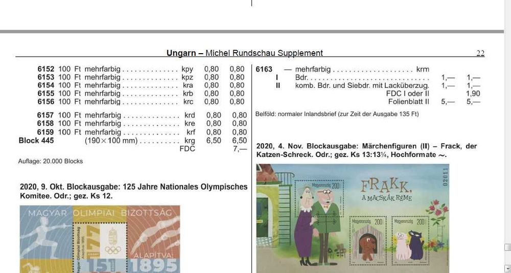 От Михел 7 каталога 2021 за държави от Европа