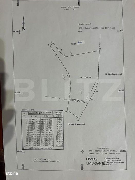 Teren intravilan, 1.180 mp, zona Pietroasa, com. Moldovenesti
