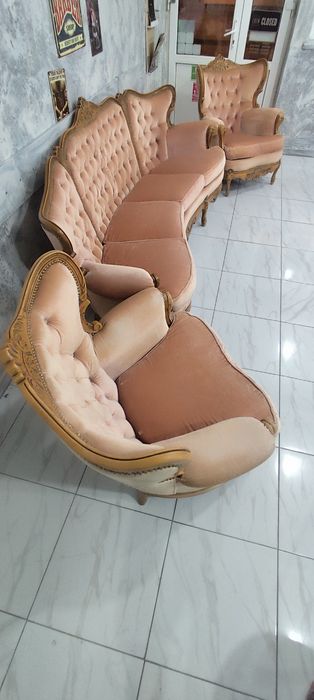 Set salon Ludovic / Baroc din lemn masiv sculptat – canapea 4 locuri + 2 fotolii