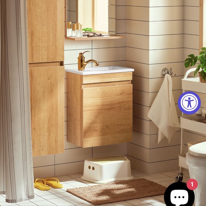 Set mobilier baie suspendat cu lavoar si oglinda-finisaj natur