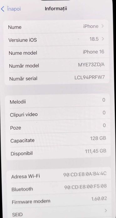 (AG 35) Telefon iPhone 16 128Gb b.34360 - 3000Lei Garantie 2ani!