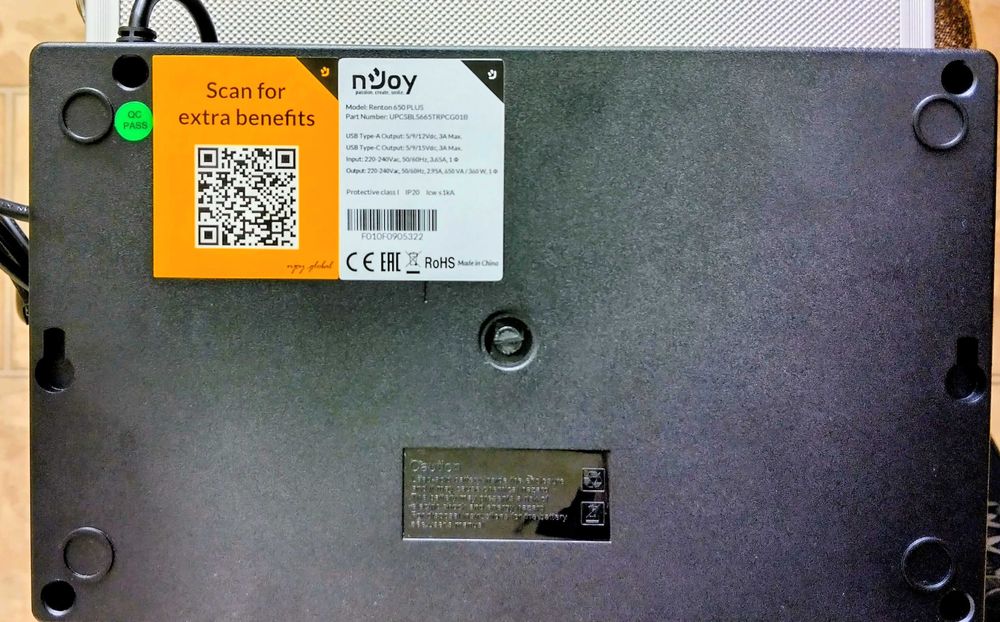 Чисто ново захранване UPS nJoy Renton 650 PLUS - SBLS665TRPCG01B - UPS 650VA/360W