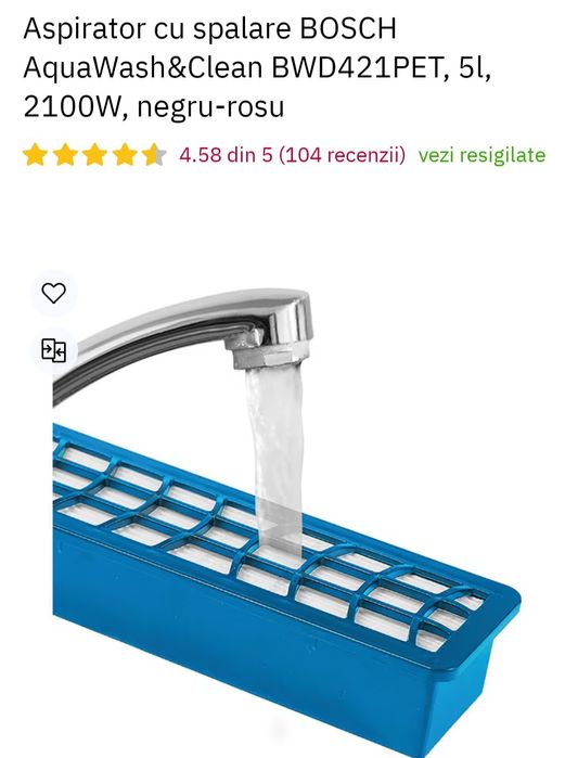 Aspirator cu spalare BOSCH AquaWash&Clean BWD421PET, 5l, 2100W, rosu