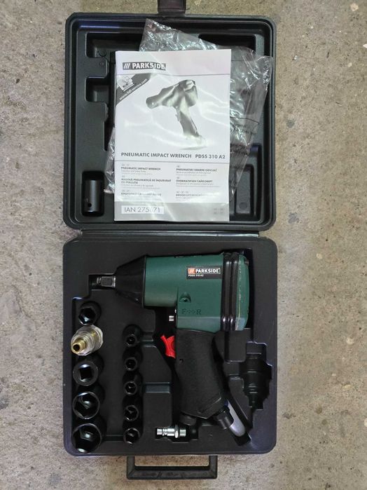 Pistol, Set cheie pneumatica cu impact Parkside PDSS 310 A2, 4 trepte putere, 310 Nm, 10 chei, valiza transport