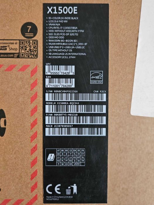 Лаптоп ASUS Vivobook 15 Intel Core i7-1165G7 16GB RAM 512GB SSD + 32GB