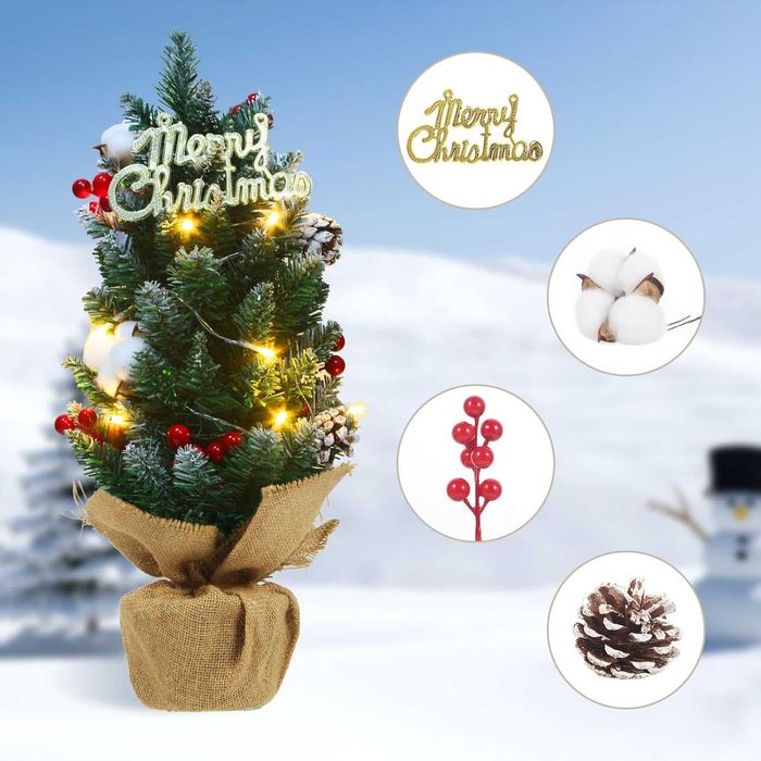 Коледна елха дръвче с украса и лампички 55см