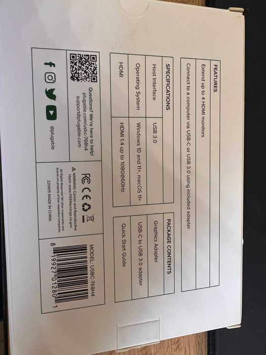 Plugable USB-C or USB 3.0 Quad HDMI Adapter - 4 Monitors