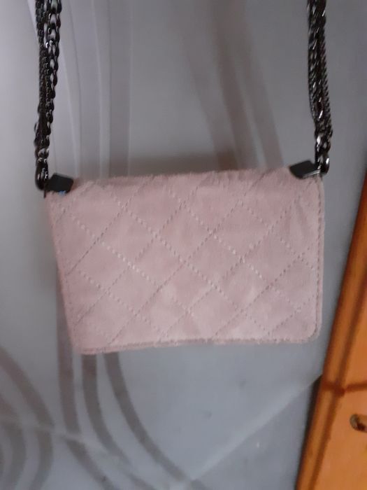 Geanta din piele întoarsă,Italia,gri perlat,în stare perfecta,,