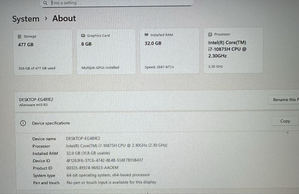 Лаптоп Alienware m15 r3