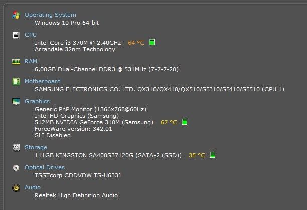 Laptop Samsung SF 310 intel core i3, 6gb ram, 112gb ssd