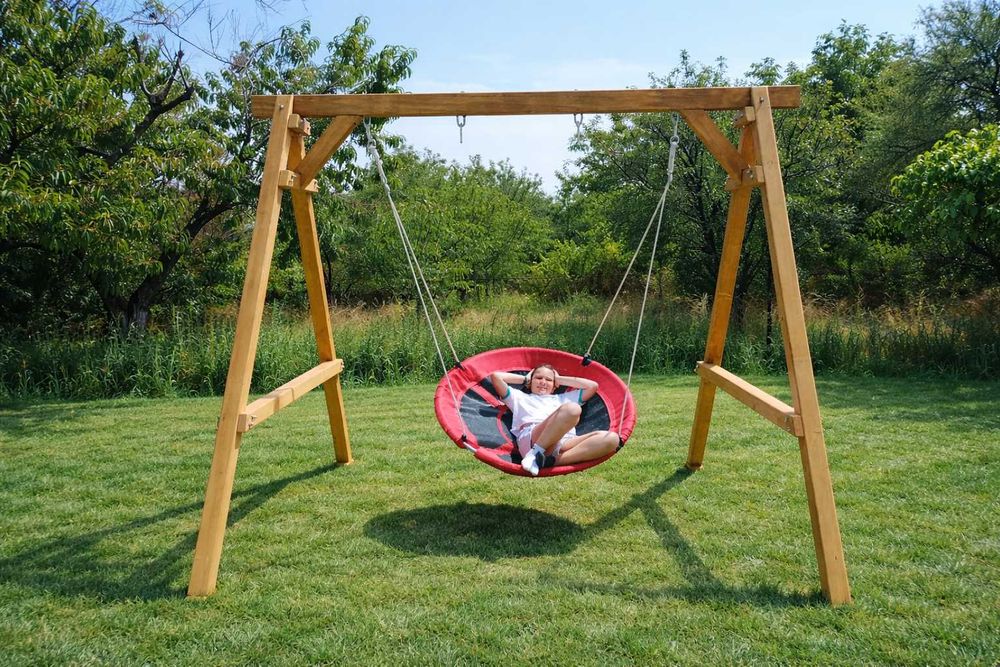 Дървена люлка с катерушка,пясъчник,пързалка и пейка