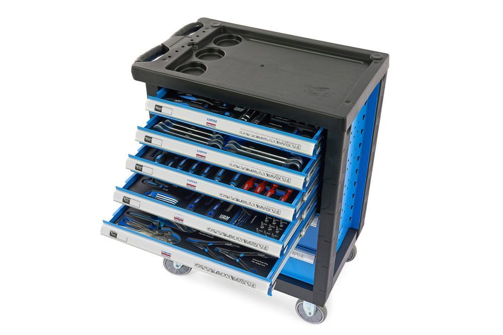 Dulap scule profesional hbm cu 7 sertare, 196 piese, 5 module - premiu