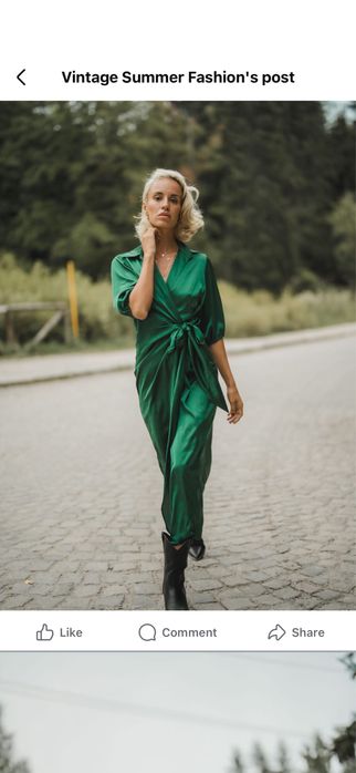 Дълга зелена сатенена рокля NIKA на Vintage summer