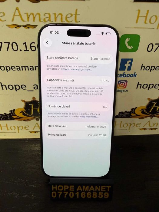 Hope Amanet P10/iPHONE 17 256 GB, Baterie 100% ( 142 cic )