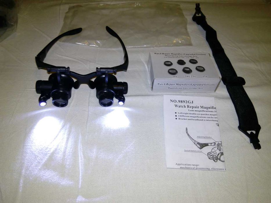 очки+четыре вида увеличительных стекол Х10,Х15,Х20,Х25