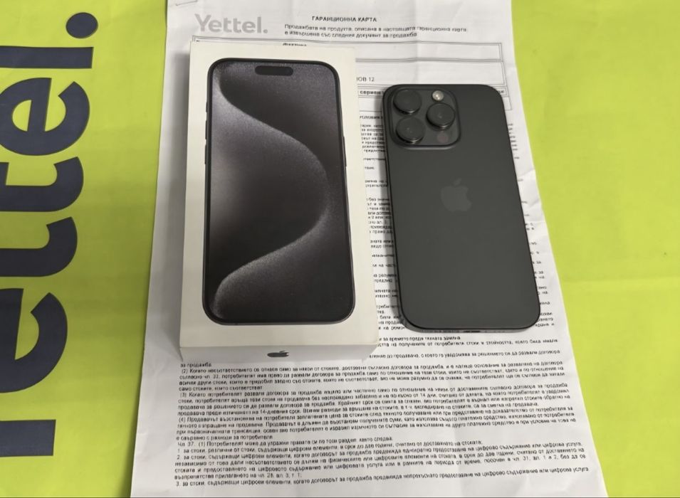КАТО НОВ 256GB iPhone 15 Pro Yettel Гаранция 2026г. Black | Черен