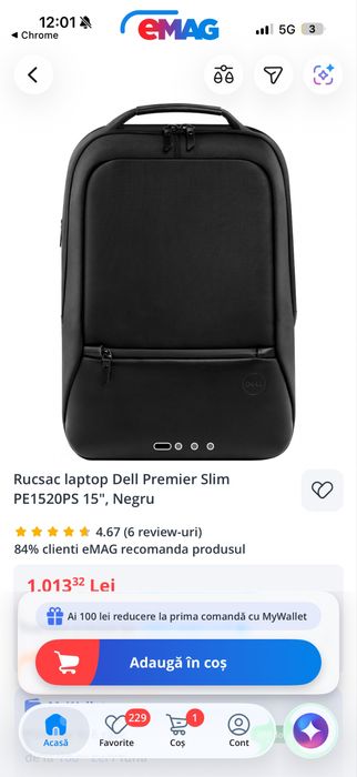 Rucsac laptop Dell Premier Slim PE1520PS 15", Negru