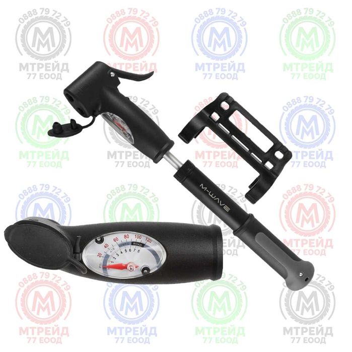 Мини помпа M-WAVE за велосипед с манометър, Двойна глава AV/FV (7 bar)