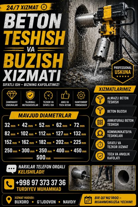 Beton tashish kesish chilipofka