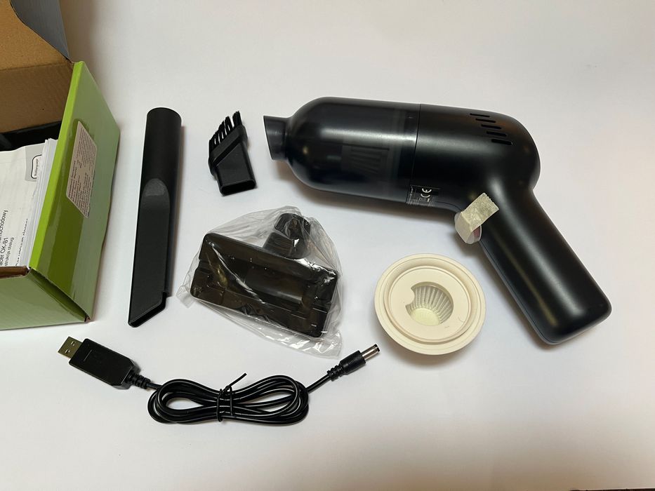 Прахосмукачка за кола, Tracer, 60W, 3 сменяеми глави, HEPA филтър, Без торбичка за прах, Безжична, Черна