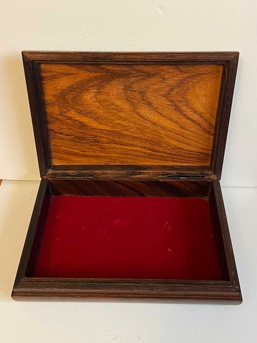 CUTIE BIJUTERII LEMN Nuc + ARGINT 925 - MIDAS - Caseta - Vintage !