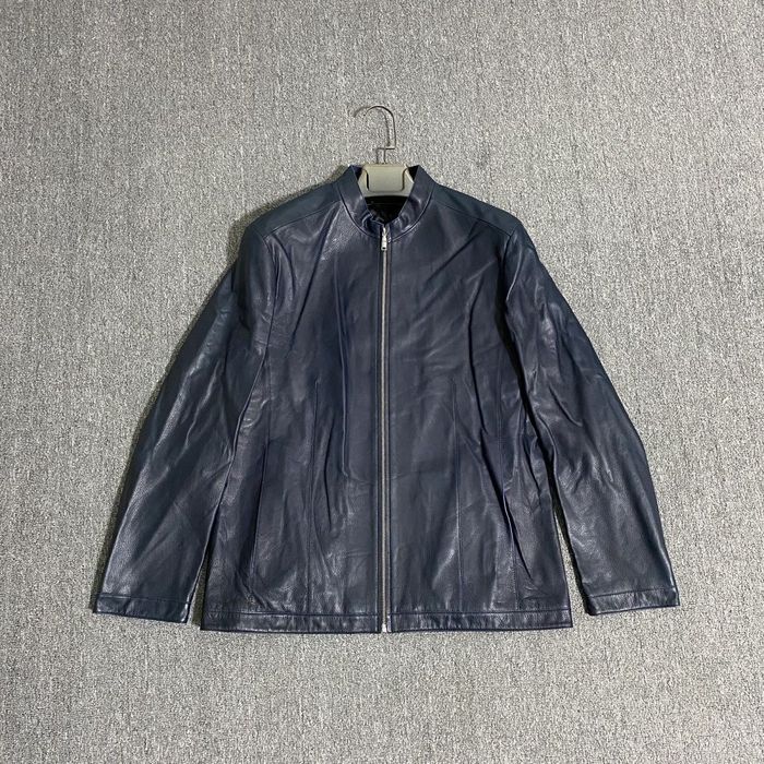 Темно-синяя натуральный кожаная куртка