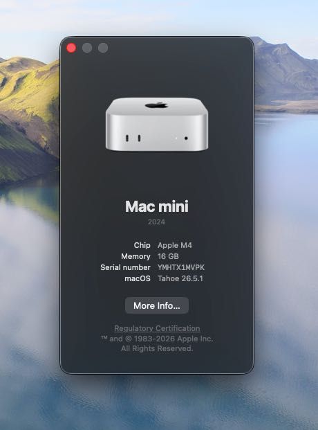 Mac Mini M4 16GB RAM / 256GB SSD